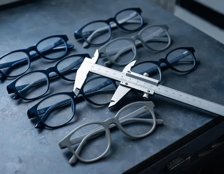 Wholesale optical eyewear frames laid out for size checks, illustration only